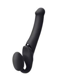 Черный безремневой вибрострапон Silicone Bendable Strap-On M - Strap-on-me - купить с доставкой в Новочебоксарске