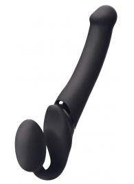 Черный безремневой вибрострапон Silicone Bendable Strap-On M - Strap-on-me - купить с доставкой в Новочебоксарске