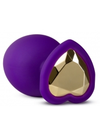 Фиолетовая анальная пробка Bling Plug Large с золотистым стразом - 9,5 см. - Blush Novelties - купить с доставкой в Новочебоксарске
