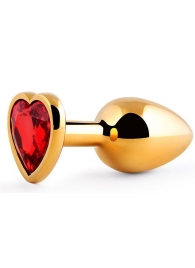 Золотистая анальная пробка с красным стразом-сердечком - 8 см. - Anal Jewelry Plug - купить с доставкой в Новочебоксарске