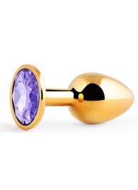 Золотистая анальная пробка с фиолетовым стразом - 7,2 см. - Anal Jewelry Plug - купить с доставкой в Новочебоксарске