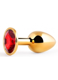 Золотистая анальная пробка с красным стразом - 7,2 см. - Anal Jewelry Plug - купить с доставкой в Новочебоксарске