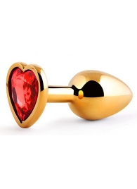 Золотистая анальная пробка с красным стразом-сердечком - 7 см. - Anal Jewelry Plug - купить с доставкой в Новочебоксарске