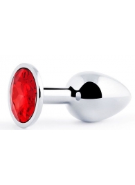 Серебристая анальная пробка с красным стразом - 7,2 см. - Anal Jewelry Plug - купить с доставкой в Новочебоксарске