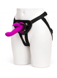 Лиловый страпон Rechargeable Vibrating Strap-On Harness Set - 17,6 см. - Happy Rabbit - купить с доставкой в Новочебоксарске