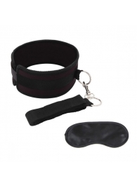 Черный ошейник с длинным поводком Collar and Leash Set - Lux Fetish - купить с доставкой в Новочебоксарске