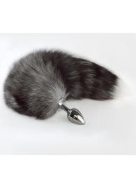 Серебристая анальная пробка с серым хвостиком - Sitabella - купить с доставкой в Новочебоксарске