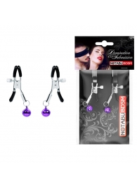 Оригинальные зажимы на соски с фиолетовыми шариками - Notabu - купить с доставкой в Новочебоксарске