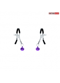 Оригинальные зажимы на соски с фиолетовыми шариками - Notabu - купить с доставкой в Новочебоксарске