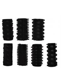 Набор из 7 черных насадок PENIS SLEEVES SET - Dream Toys - в Новочебоксарске купить с доставкой
