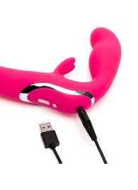 Ярко-розовый безремневой страпон Rechargeable Vibrating Strapless Strap-On - Happy Rabbit - купить с доставкой в Новочебоксарске