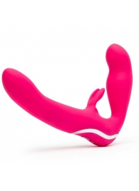Ярко-розовый безремневой страпон Rechargeable Vibrating Strapless Strap-On - Happy Rabbit - купить с доставкой в Новочебоксарске