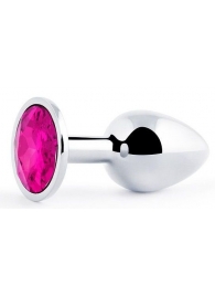 Серебристая анальная пробка с малиновым кристаллом - 7,2 см. - Anal Jewelry Plug - купить с доставкой в Новочебоксарске