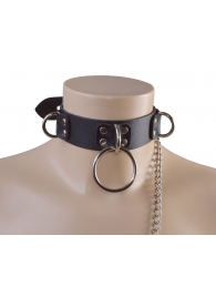 Черный кожаный ошейник Big Ring - Sitabella - купить с доставкой в Новочебоксарске