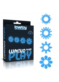 Набор из 4 голубых, светящихся в темноте эрекционных колец Lumino Play - Lovetoy - в Новочебоксарске купить с доставкой