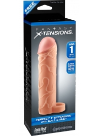 Телесная насадка с кольцом Perfect 1 Extension with Ball Strap - 17 см. - Pipedream - в Новочебоксарске купить с доставкой