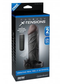 Чёрная вибронасадка с кольцом Vibrating Real Feel 2 Extension - 16 см. - Pipedream - в Новочебоксарске купить с доставкой