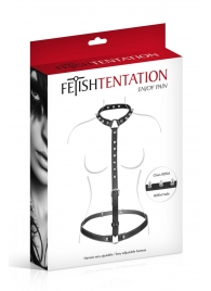 Черная упряжь на тело с шипами на ошейнике - Fetish Tentation - купить с доставкой в Новочебоксарске