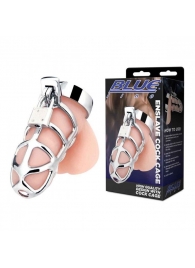 Серебристая металлическая клетка для члена с замком Enslave Cock Cage - BlueLine - купить с доставкой в Новочебоксарске