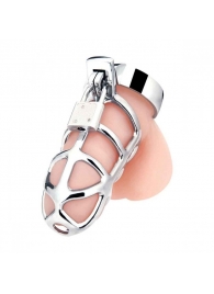 Серебристая металлическая клетка для члена с замком Enslave Cock Cage - BlueLine - купить с доставкой в Новочебоксарске
