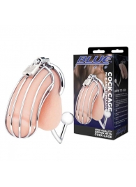 Серебристая металлическая клетка с анальным стимулятором Cock Cage - BlueLine - купить с доставкой в Новочебоксарске