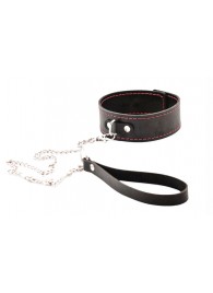 Черный широкий ошейник с красной строчкой и поводком - Crazy Handmade - купить с доставкой в Новочебоксарске