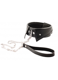 Черный ошейник-воротничок с металлическим поводком - Crazy Handmade - купить с доставкой в Новочебоксарске