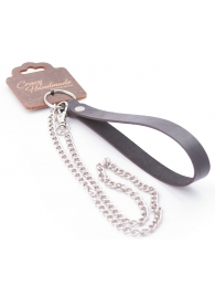 Серебристый металлический поводок с кожаной черной ручкой - 80 см. - Crazy Handmade - купить с доставкой в Новочебоксарске