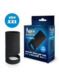 Черная открытая насадка на пенис с кольцом для мошонки XXL-size - 9,4 см. - Sex Expert - в Новочебоксарске купить с доставкой