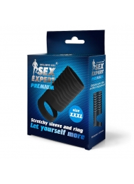 Черная открытая насадка на пенис с кольцом для мошонки XXXL-size - 9,9 см. - Sex Expert - в Новочебоксарске купить с доставкой