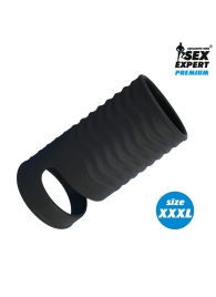 Черная открытая насадка на пенис с кольцом для мошонки XXXL-size - 9,9 см. - Sex Expert - в Новочебоксарске купить с доставкой