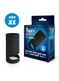 Черная открытая насадка на пенис с кольцом для мошонки XL-size - 8,9 см. - Sex Expert - в Новочебоксарске купить с доставкой