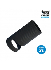 Черная открытая насадка на пенис с кольцом для мошонки XL-size - 8,9 см. - Sex Expert - в Новочебоксарске купить с доставкой