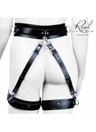 Черный кожаный пояс с гартерами - S-M - Notabu - купить с доставкой в Новочебоксарске