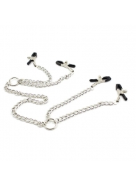 Серебристые зажимы для сосков и половых губ на тонкой цепочке - Notabu - купить с доставкой в Новочебоксарске