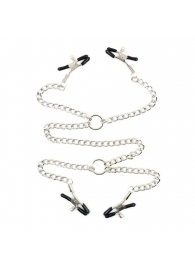 Серебристые зажимы для сосков и половых губ на тонкой цепочке - Notabu - купить с доставкой в Новочебоксарске