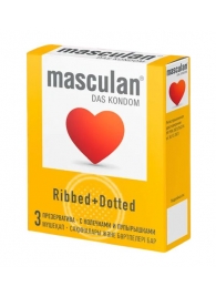 Презервативы с колечками и пупырышками Masculan Ribbed+Dotted - 3 шт. - Masculan - купить с доставкой в Новочебоксарске
