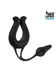 Черная вибронасадка Sex Expert с анальной втулкой - Sex Expert - в Новочебоксарске купить с доставкой