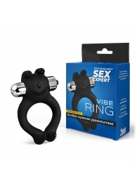 Черное силиконовое эрекционное виброкольцо Sex Expert - Sex Expert - в Новочебоксарске купить с доставкой