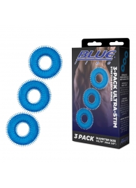 Комплект из трех голубых колец для эрекции 3-Pack Ultra-Stim Stretch Cock Rings - BlueLine - в Новочебоксарске купить с доставкой