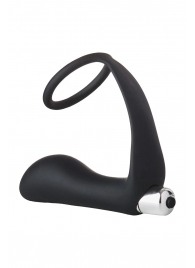Черное эрекционное кольцо с вибропробкой Vibrating Anal Plug With Cockring - Dream Toys - в Новочебоксарске купить с доставкой