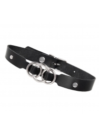 Черный кожаный ошейник со связанными кольцами - Pecado - купить с доставкой в Новочебоксарске