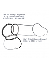 Набор из трех черных эрекционных колец Silicone 3-Ring Stamina Set - Pipedream - в Новочебоксарске купить с доставкой