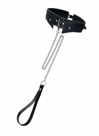 Черный кожаный ошейник-воротник с поводком - Pecado - купить с доставкой в Новочебоксарске