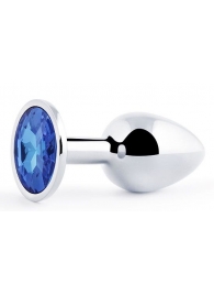 Анальное украшение BUTT PLUG  Small с синим кристаллом - 7 см. - Anal Jewelry Plug - купить с доставкой в Новочебоксарске