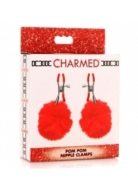 Красные зажимы на соски с помпонами Pom Pom - XR Brands - купить с доставкой в Новочебоксарске