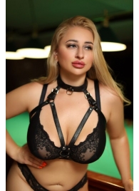 Черная кожаная сбруя с ошейником plus size из нежной кожи - БДСМ Арсенал - купить с доставкой в Новочебоксарске
