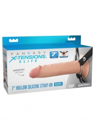 Телесный полый страпон на черных ремнях Hollow Silicone Strap-on - 17,8 см. - Pipedream - купить с доставкой в Новочебоксарске