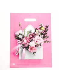 Розовый пакет с цветочным принтом и вырубной ручкой (40х31 см) - Сима-Ленд - купить с доставкой в Новочебоксарске