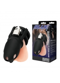 Черная клетка для пениса Silicone Small 2 in Cock Cage With Ball Divider - BlueLine - купить с доставкой в Новочебоксарске